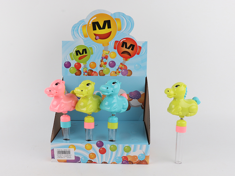 12PCS Solid Color Cartoon Horse Candy Toys With Whistle