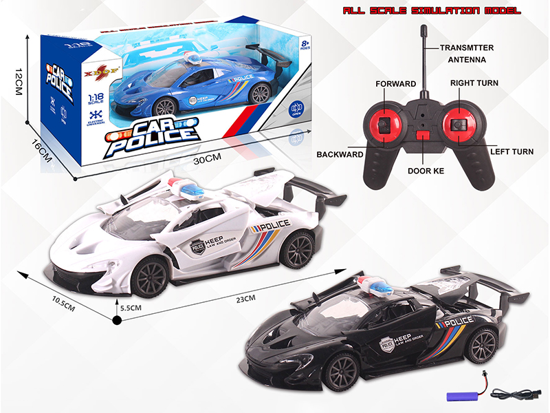 1:18 5CH Three Doors R/C Police Car With Headlights(Include Batteries)