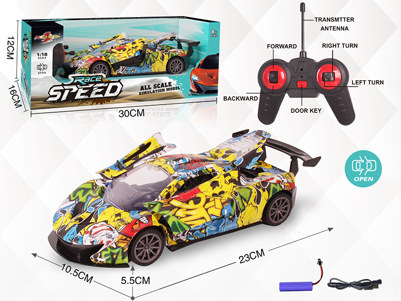 1:18 Graffiti 5CH Three Doors Remote Control Car With Headlights(Include Batteries)