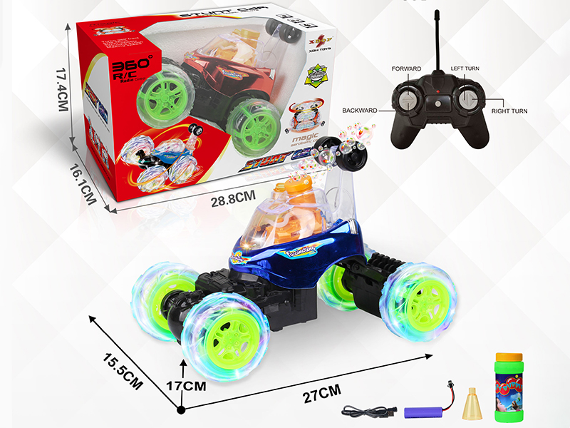 R/C Stunt Car With Music, Flash,360° Rotating,Rear Wheel Telescopic(Blowing Bubble)