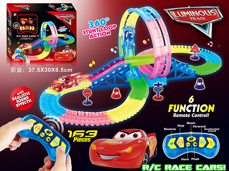 Cars R/C Glow In The Dark Rotating Roller Coaster Rail Car With Light 163PCS