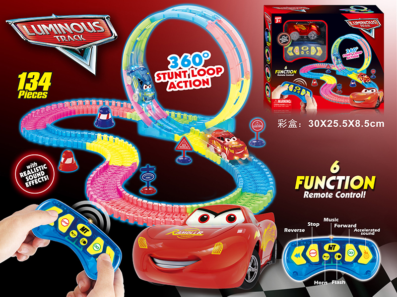 Cars R/C Glow In The Dark Rotating Roller Coaster Rail Car With Light 134PCS