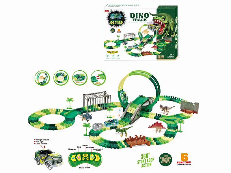 2.4G 6CH R/C Rotating Roller Coaster Dinosaur Rail Car With Light 236PCS