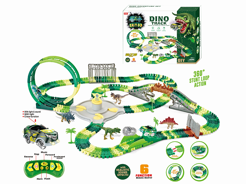 2.4G 6CH R/C Rotating Roller Coaster Dinosaur Rail Car With Light 276PCS