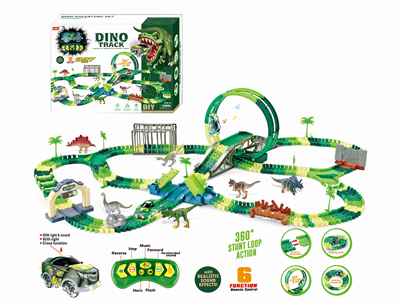 2.4G 6CH R/C Rotating Roller Coaster Dinosaur Rail Car With Light 307PCS