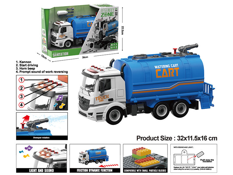1:12 DIY Assembly Compatible Building Blocks Friction Model Road Sprinkler With Sound And Light