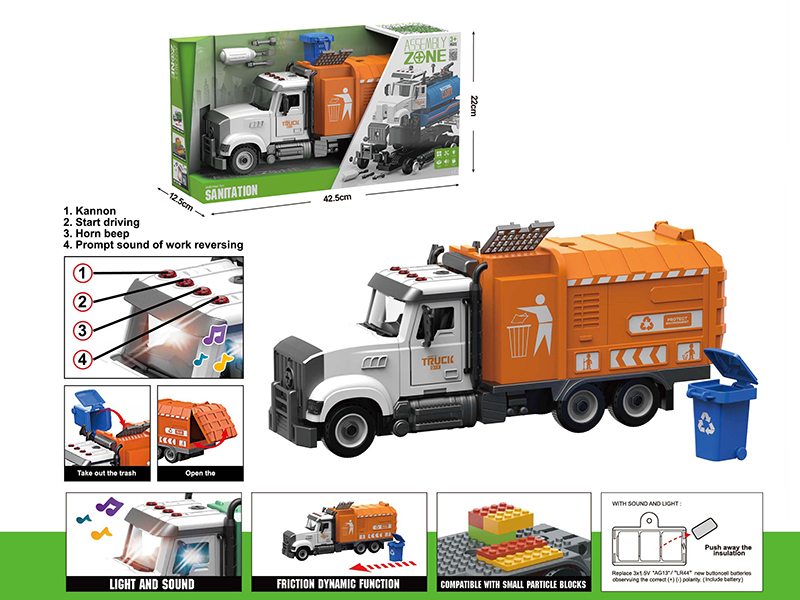 DIY Disassembly And Assembly Acousto-Optical Friction Model Car American Style City Garbage Truck Compatible With Small Particle Blocks