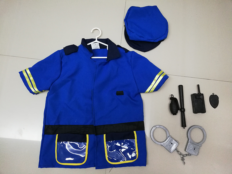 Short Sleeves  Police Uniform With Cap(Blue)