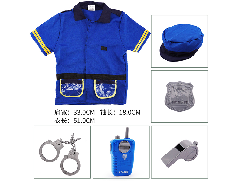 Short Sleeve Police Costume With Hat,Music Interphone