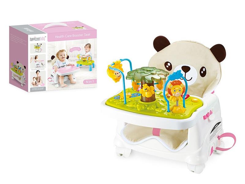 Booster Seat(With Wheels)+Piano Game Table+Bear Seat Cushion(Pink)