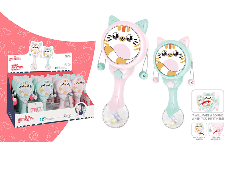 Music Rattle-Drum(With Music And Light)12PCS