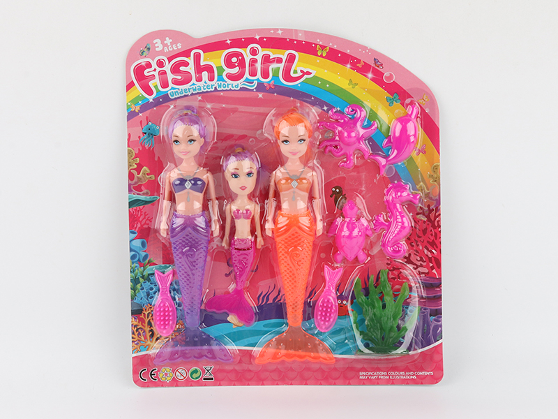 19.5cm Mermaid With Light 2pcs + Small Mermaid Without Light + 2 Comb + 4 Animals + 1 Sea Grass
