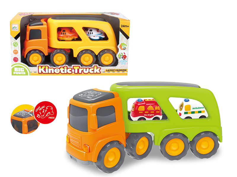Friction Cartoon Trailer Transport Car With Light And Music(2 Slide Cartoon Car)