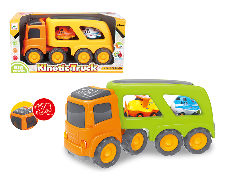 Friction Cartoon Trailer Transport Car With Light And Music(2 Slide Cartoon Airplane)