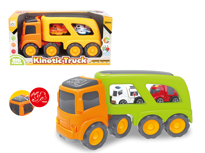Friction Cartoon Trailer Transport Car With Light And Music(2 Slide Cartoon Fire Engine)