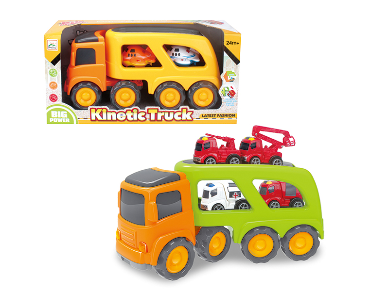 Friction Cartoon Trailer Transport Car(With 4 Slide Cartoon Fire Engine)
