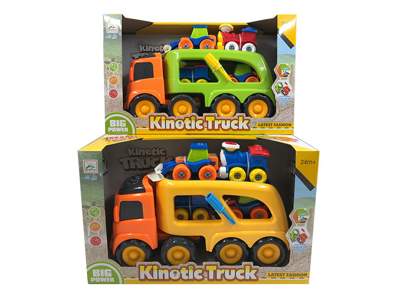 Friction Cartoon Trailer Transport Car(With 4 DIY Assembly Cartoon Car)