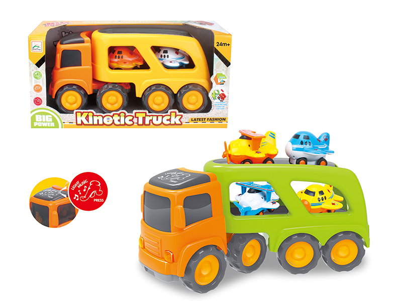 Friction Cartoon Trailer Transport Car With Light And Music(4 Slide Cartoon Airplane)