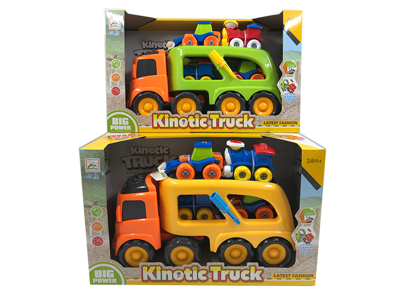 Friction Cartoon Trailer Transport Car With Light And Music(4 DIY Assembly Cartoon Car)