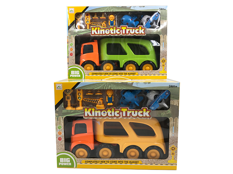 Friction Cartoon Trailer Transport Car With Light And Music(2 Slide Cartoon Airplane)