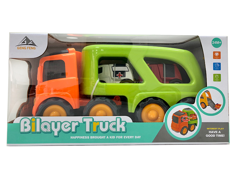 Friction Cartoon Trailer Transport Car(With 2 Slide Cartoon Fire Engine)