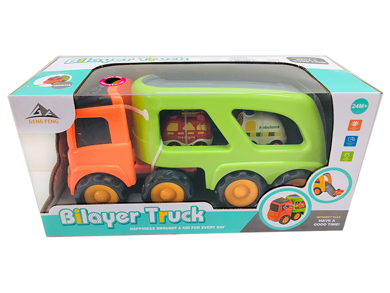 Friction Cartoon Trailer Transport Car With Light And Music(2 Slide Cartoon Car)