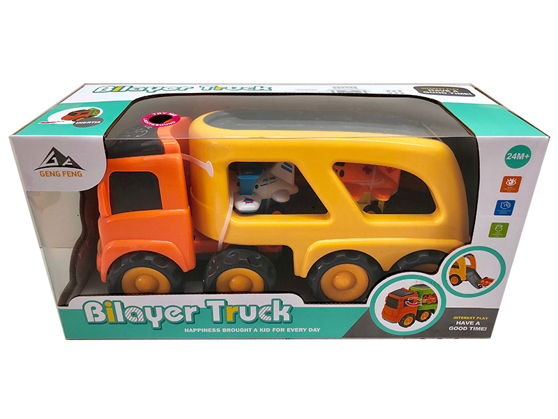 Friction Cartoon Trailer Transport Car With Light And Music(2 Slide Cartoon Airplane)