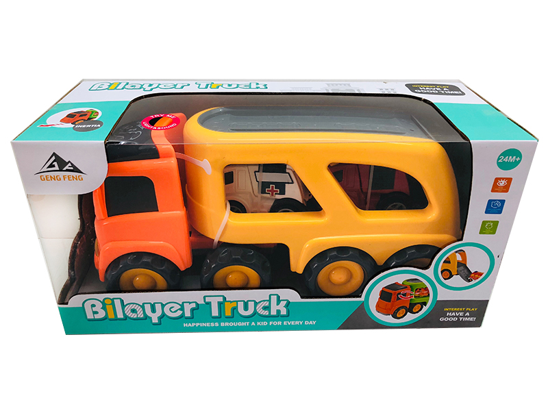 Friction Cartoon Trailer Transport Car With Light And Music(2 Slide Cartoon Fire Engine)