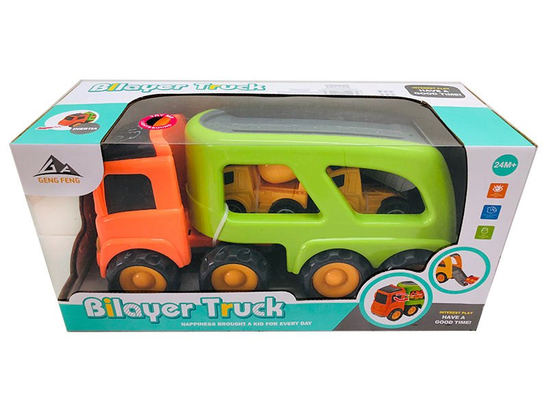 Friction Cartoon Trailer Transport Car With Light And Music(2 Slide Cartoon Engineering Truck)