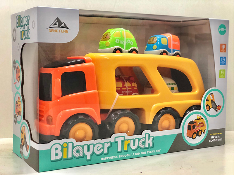Friction Cartoon Trailer Transport Car(With 4 Slide Car)