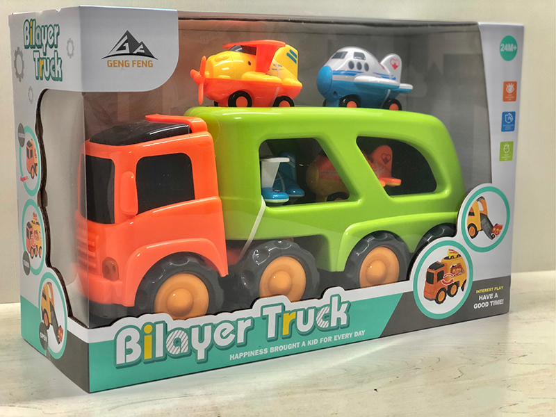 Friction Cartoon Trailer Transport Car(With 4 Slide Airplane)