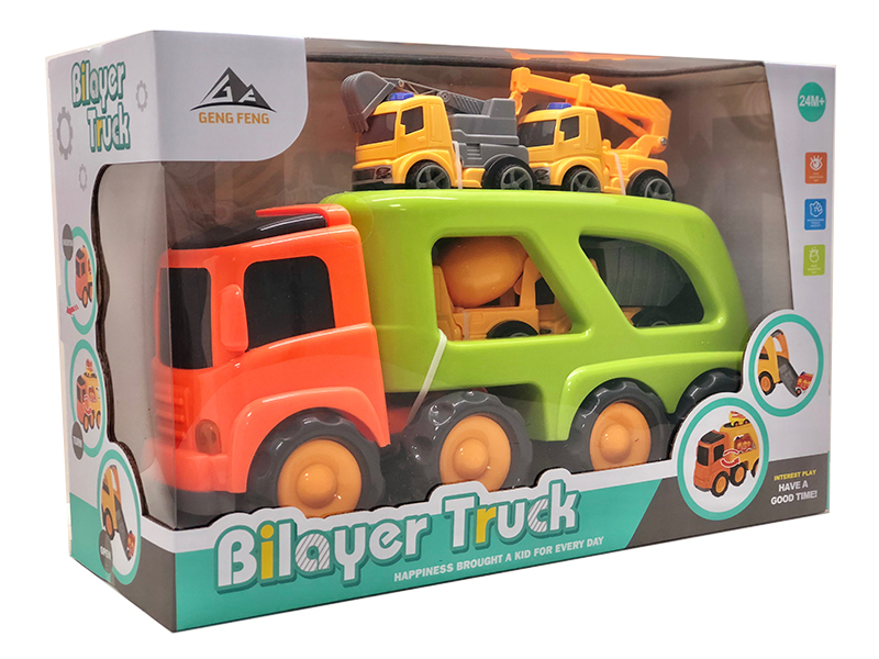 Friction Cartoon Trailer Transport Car(With 4 Slide Engineering Truck)