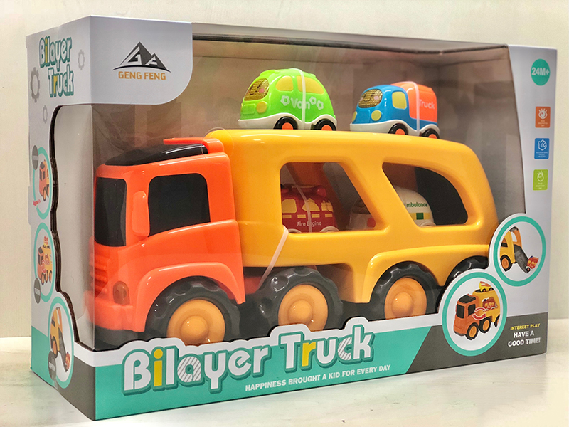 Friction Cartoon Trailer Transport Car With Light And Music(4 Slide Cartoon Car)