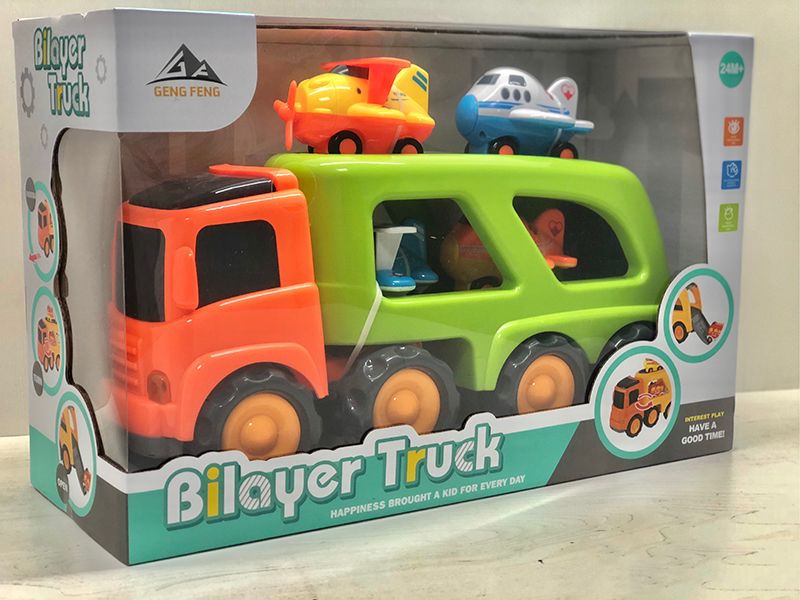 Friction Cartoon Trailer Transport Car With Light And Music(4 Slide Cartoon Airplane)