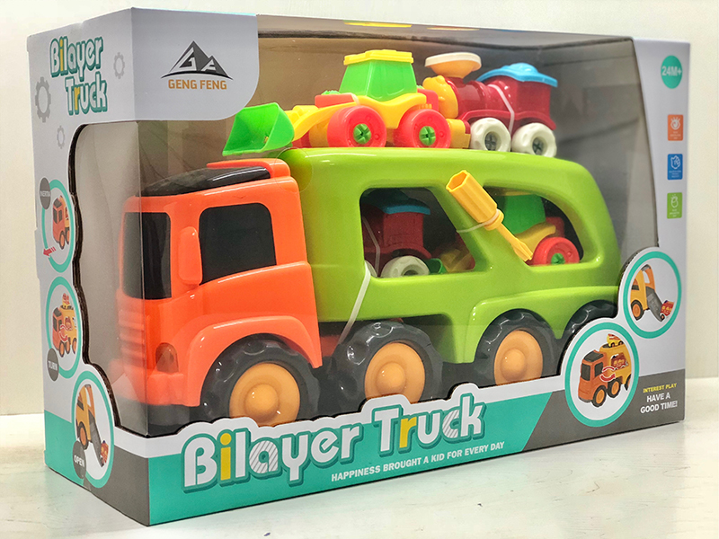 Friction Cartoon Trailer Transport Car With Light And Music(4 DIY Assembly Cartoon Car)
