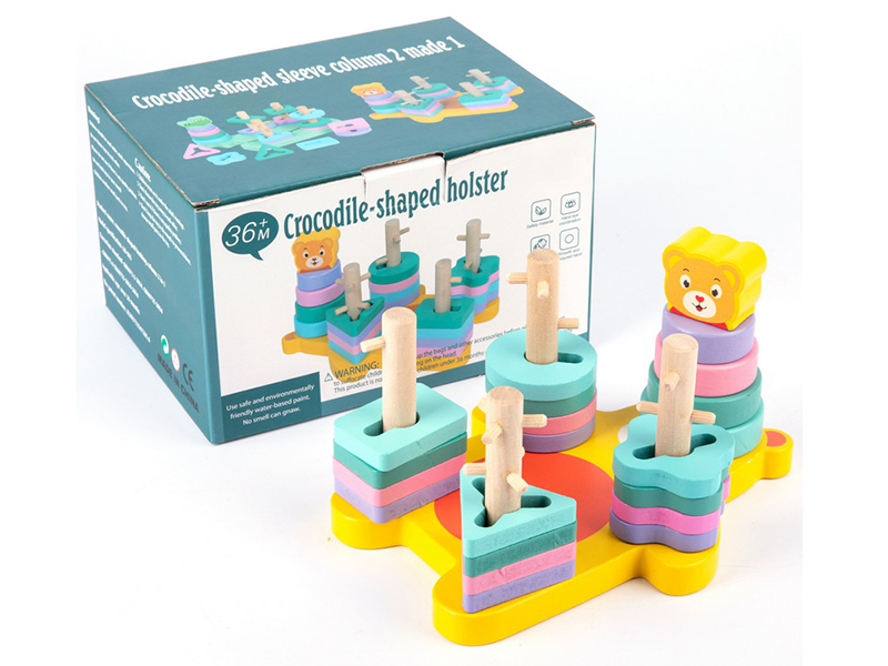 Wood cartoon bear shape sleeve column blocks