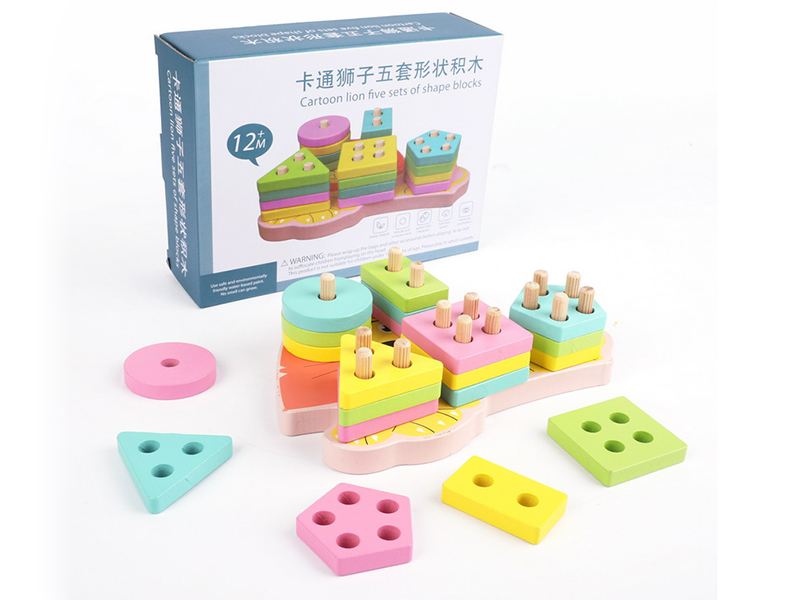 Wood cartoon lion five sets of shape blocks