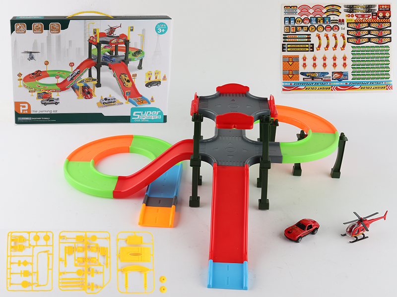 Track Parcking Lot With 1 Alloy Airplane,1 Alloy Car(Slide)