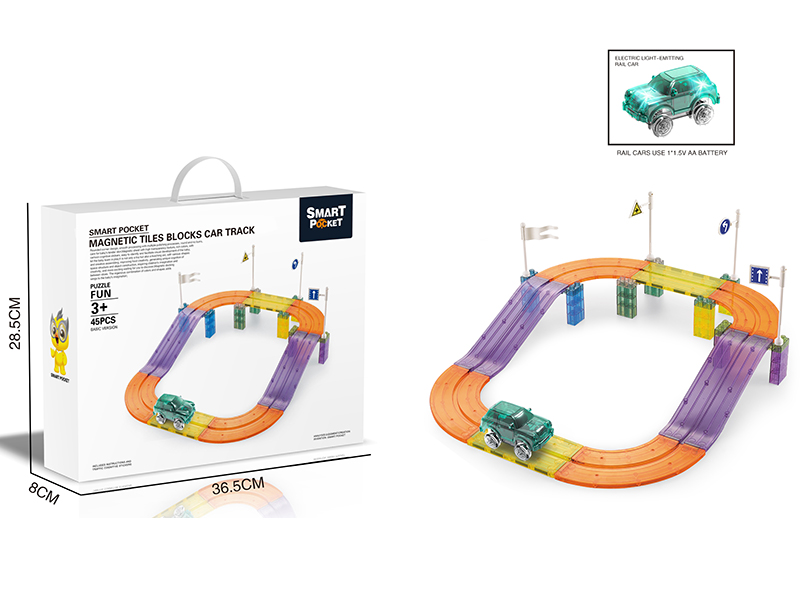 Magnetic Tiles Building Blocks Car Track 45pcs