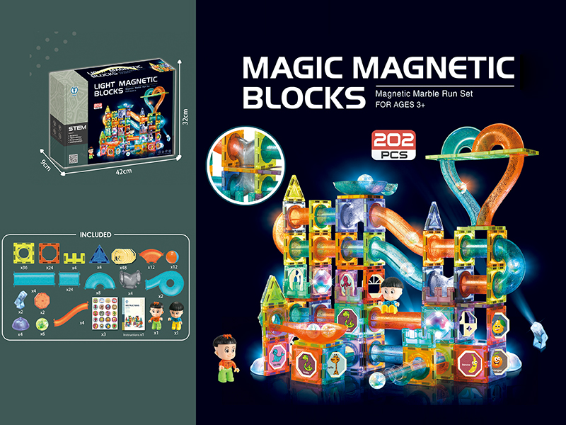 Magnetic Roll Ball Track Building Blocks With Light 202pcs