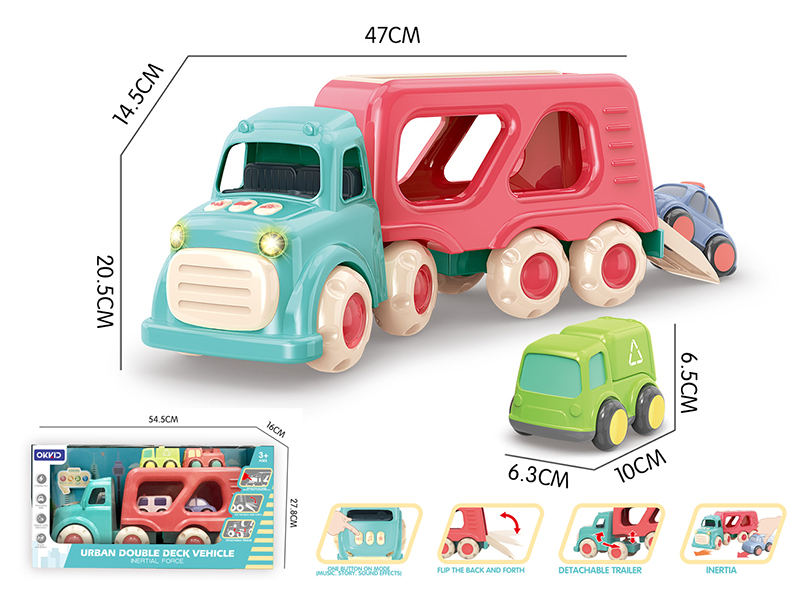 Urban Double-Deck Carrier Trailer + 4 Friction Cars