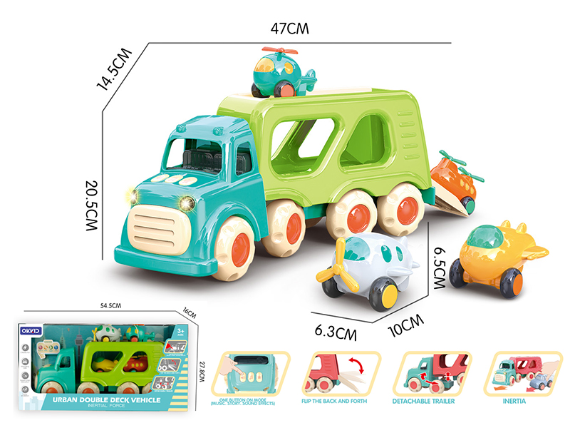 Urban Double-Deck Carrier Trailer + 4 Friction Airplanes