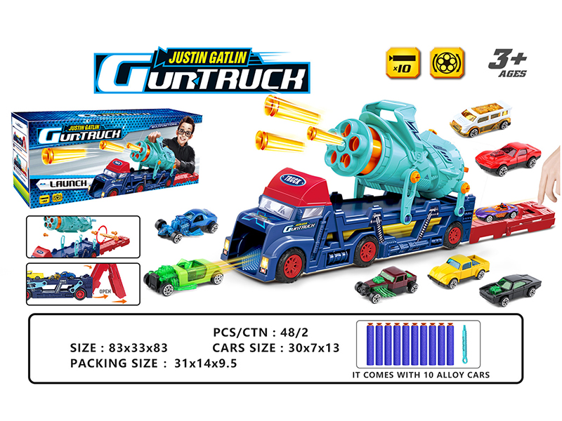 Soft Bullet Gatling Gun Truck 4 In 1(10 Bbullets 8 Alloy Car)