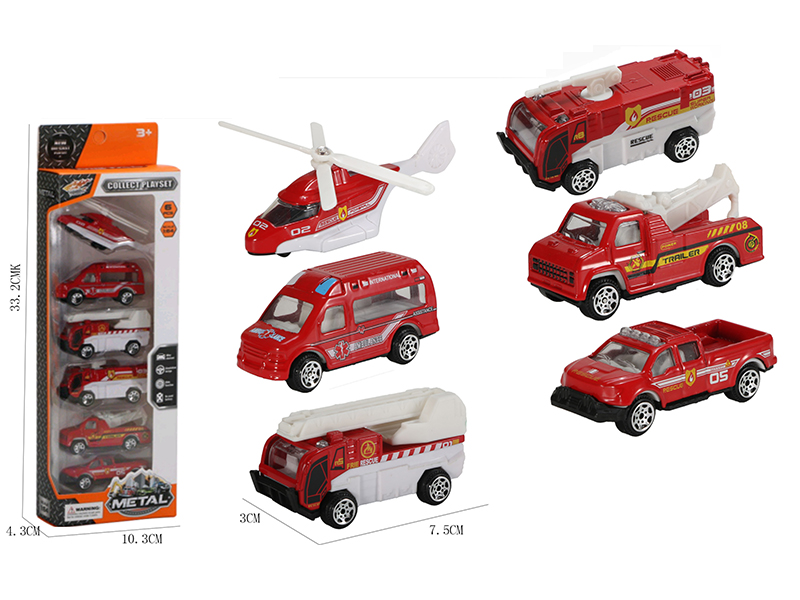 6pcs 1:64 Alloy Fire Engine