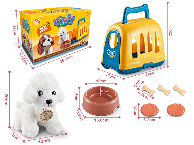 Plush Pet Dog Set + Cage