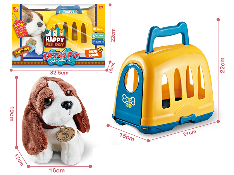 Plush Pet Dog Set + Cage