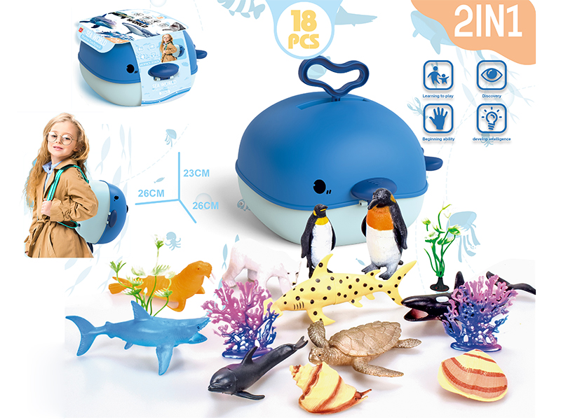 2 In 1 Whale School Bag+ Sea World 18pcs