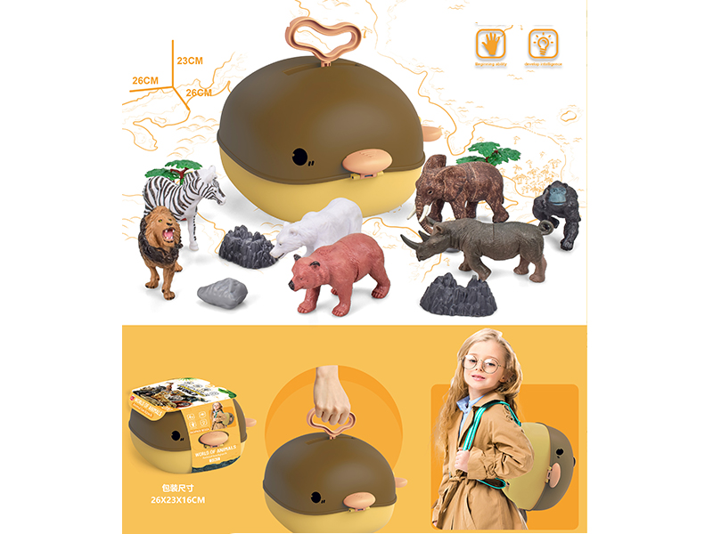 2 In 1 Whale School Bag+ Animals World 15pcs