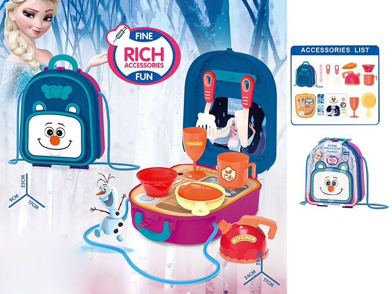 2 In 1 Snow PrincessTheme Shoulder Bag + Kitchen Table 14pcs