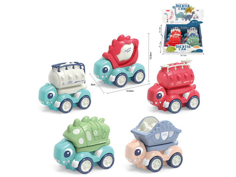 6pcs Friction Solid Color 4WD Dinosaur  Car